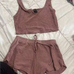 SHEIN Pink Ribbed Pajama Set